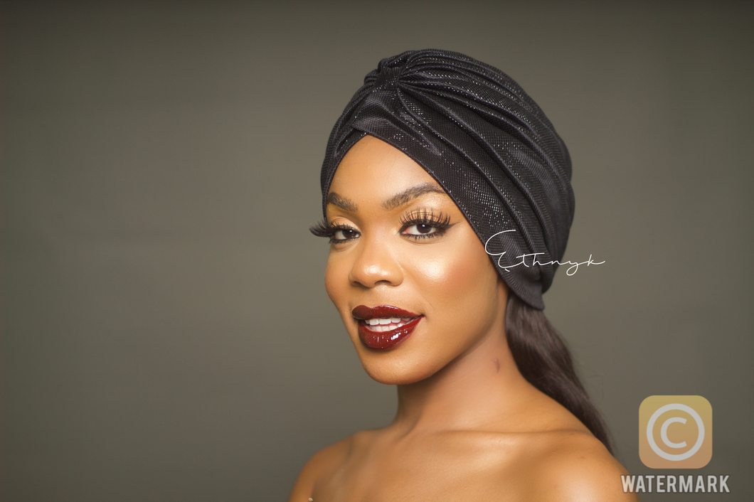 Peju Metallic Black Turban