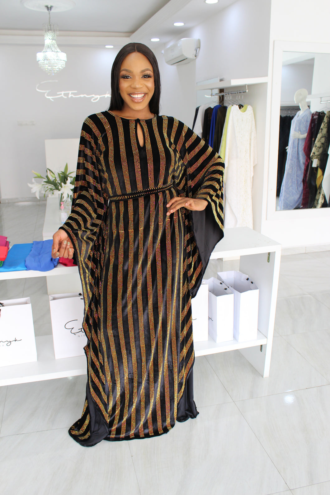 1 Ama Lade Velvet  Stoned Kaftan