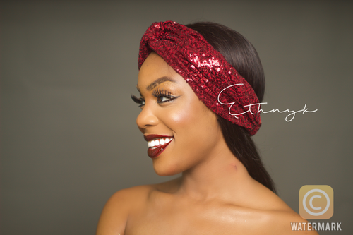 Metallic Sequin Red Turban Band