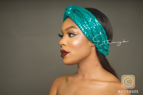 Mint Metallic Sequin Turban Band