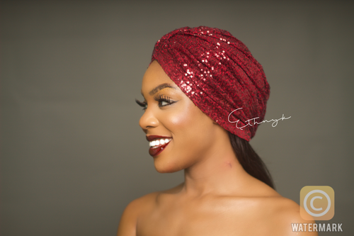 Burgundy Sequin Turban