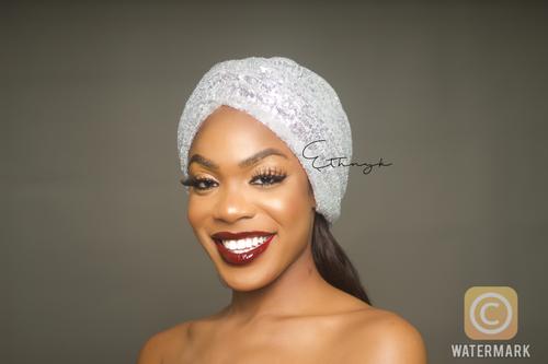 Metallic Silver Sequin Turban