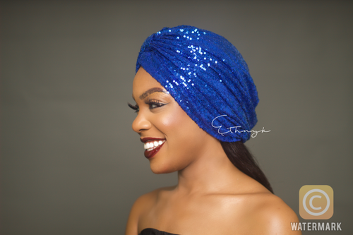 Royal Blue Metallic Sequin Red Turban