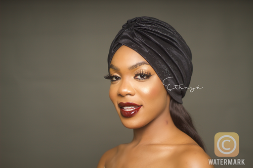 Peju Metallic Black Turban